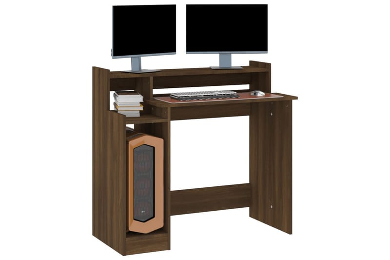 beBasic Skrivebord med LED-lys brun eik 97x90x45 cm konstruert tre - Brun - Møbler - Bord - Kontorbord - Skrivebord