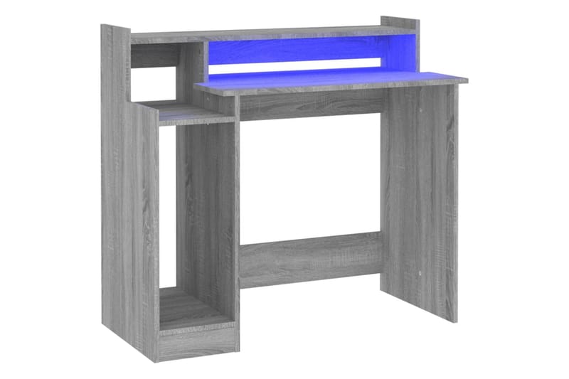 beBasic Skrivebord med LED-lys grå sonoma 97x90x45 cm konstruert tre - GrÃ¥ - Møbler - Bord - Kontorbord - Skrivebord