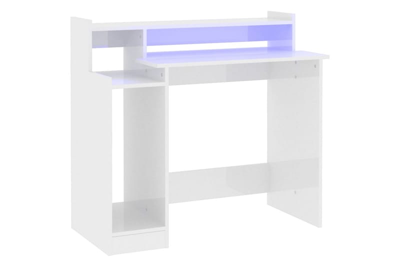 beBasic Skrivebord med LED-lys høyglans hvit 97x90x45 cm konstruert tre - Hvit - Møbler - Bord - Kontorbord - Skrivebord