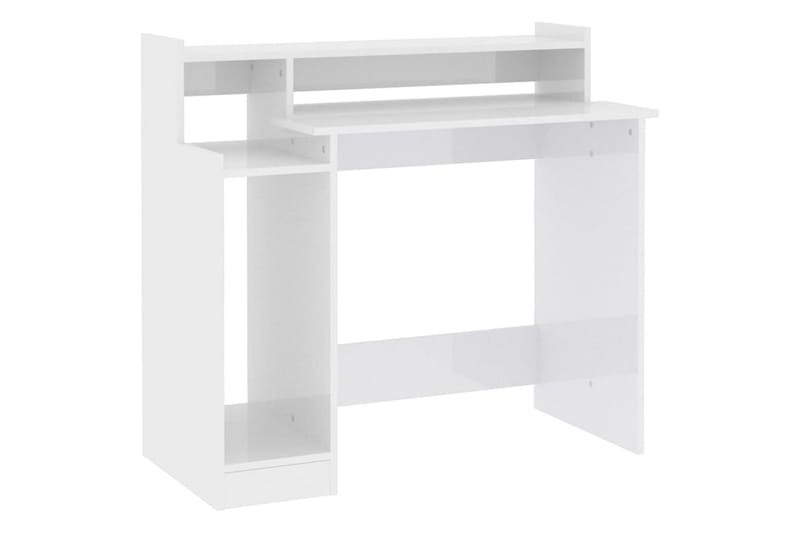 beBasic Skrivebord med LED-lys høyglans hvit 97x90x45 cm konstruert tre - Hvit - Møbler - Bord - Kontorbord - Skrivebord