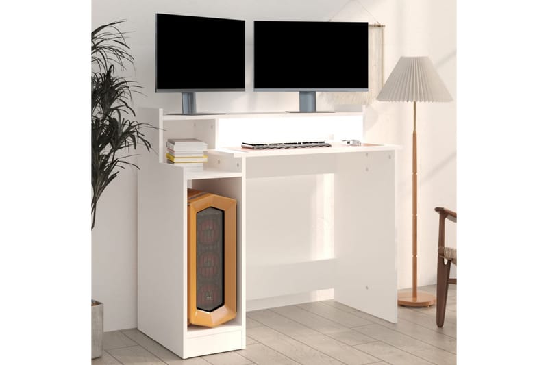 beBasic Skrivebord med LED-lys hvit 97x90x45 cm konstruert tre - Hvit - Møbler - Bord - Kontorbord - Skrivebord