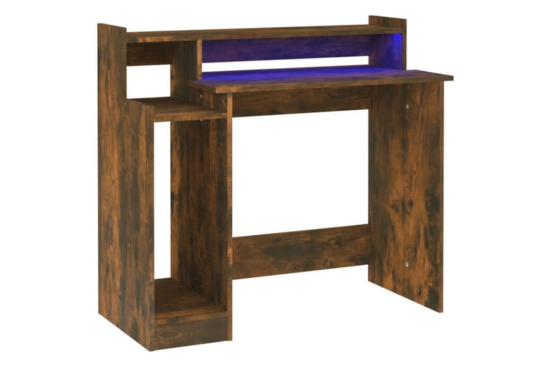 beBasic Skrivebord med LED-lys røkt eik 97x90x45 cm konstruert tre - Brun - Møbler - Bord - Kontorbord - Skrivebord