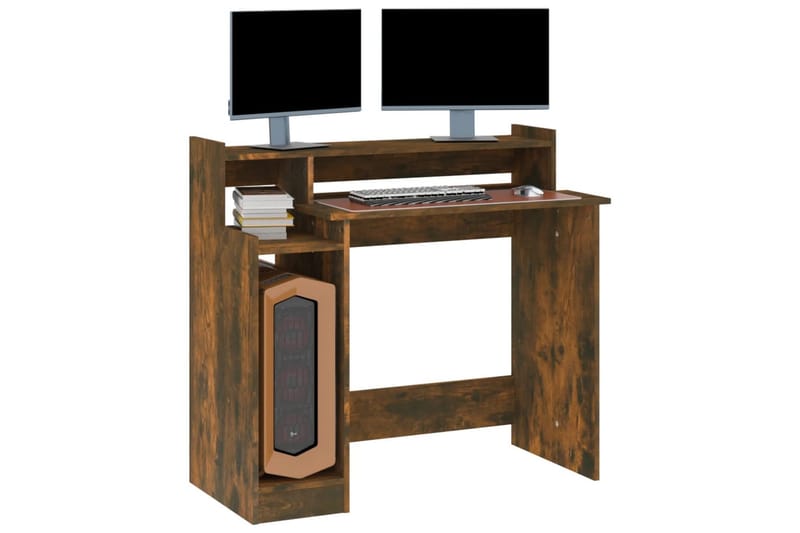 beBasic Skrivebord med LED-lys røkt eik 97x90x45 cm konstruert tre - Brun - Møbler - Bord - Kontorbord - Skrivebord