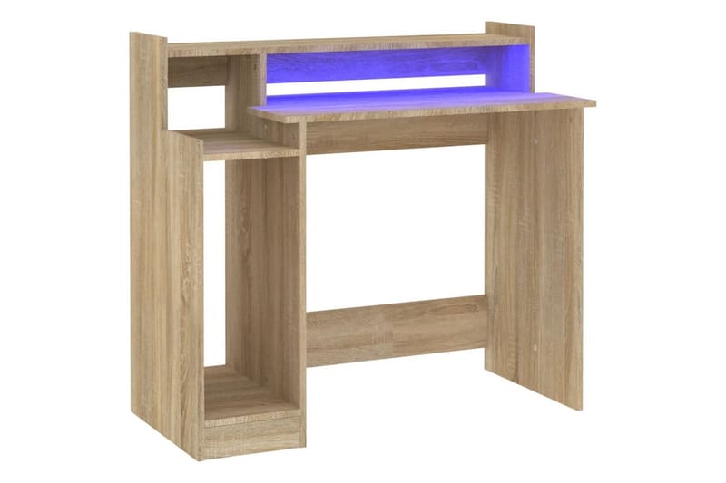 beBasic Skrivebord med LED-lys sonoma eik 97x90x45 cm konstruert tre - Brun - Møbler - Bord - Kontorbord - Skrivebord
