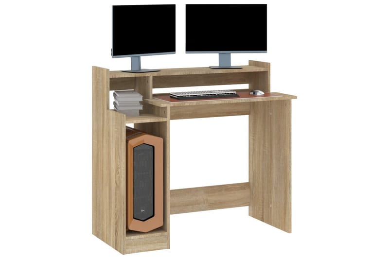 beBasic Skrivebord med LED-lys sonoma eik 97x90x45 cm konstruert tre - Brun - Møbler - Bord - Kontorbord - Skrivebord