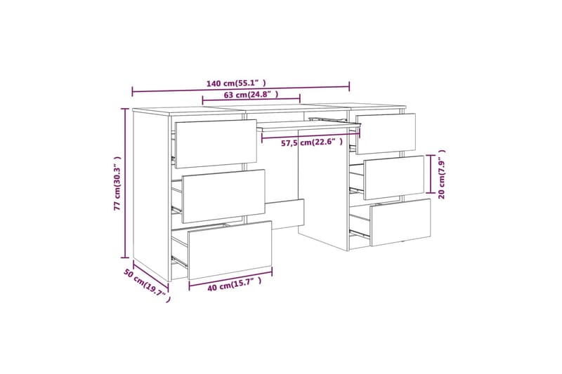 beBasic Skrivebord røkt eik 140x50x77 cm konstruert tre - Brun - Skrivebord