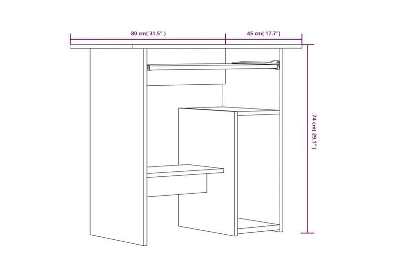 beBasic Skrivebord røkt eik 80x45x74 cm konstruert tre - Brun - Møbler - Bord - Kontorbord - Skrivebord