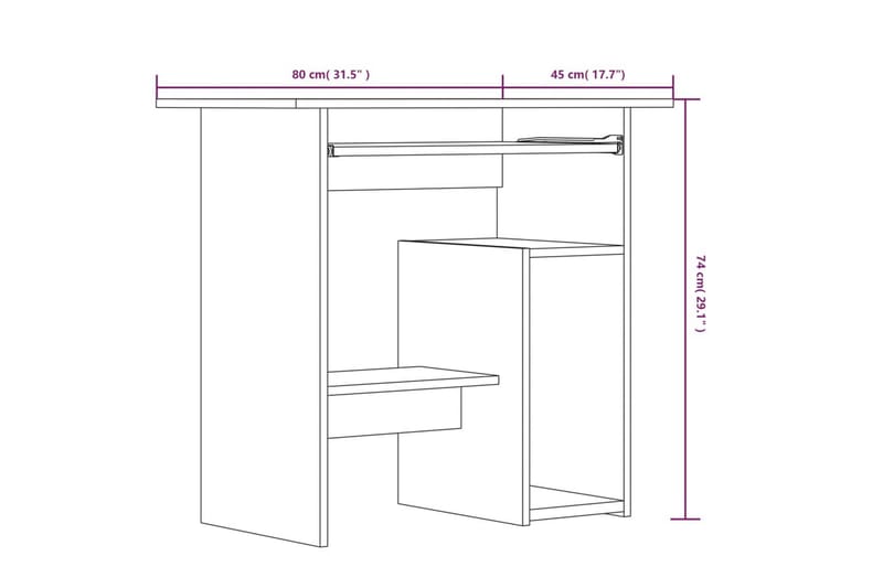 beBasic Skrivebord røkt eik 80x45x74 cm konstruert tre - Brun - Skrivebord