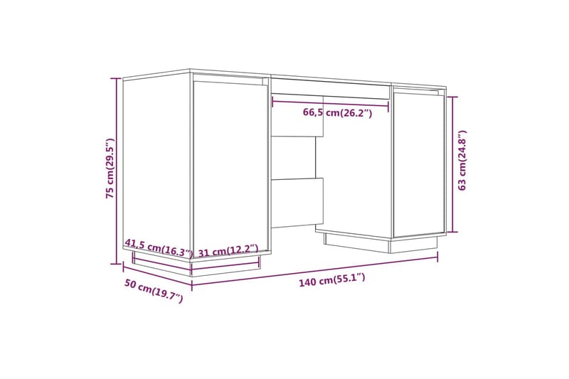 beBasic Skrivebord svart 140x50x75 cm heltre furu - Svart - Skrivebord