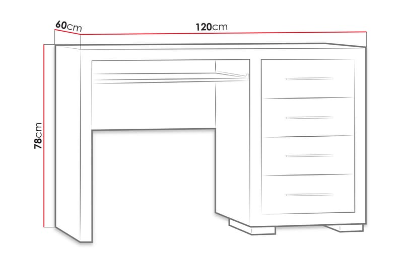 Benavila Skrivebord 120 cm med Oppbevaring 4 Skuffer - Eikfarge/Brun - Skrivebord