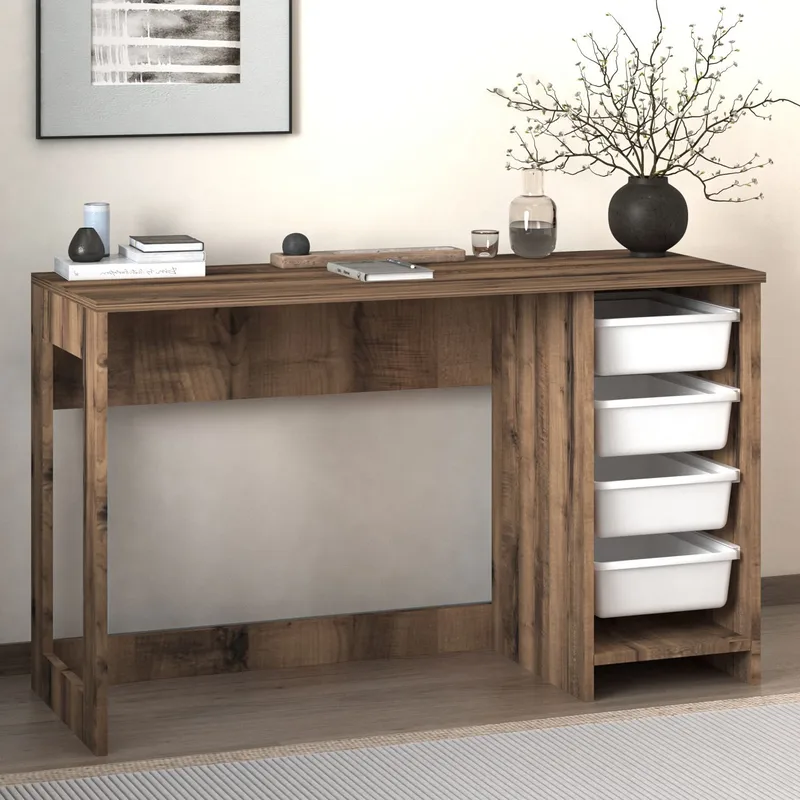 Branik Skrivebord 120x73x45 cm - White og Antique Walnut - Møbler - Bord - Kontorbord - Skrivebord