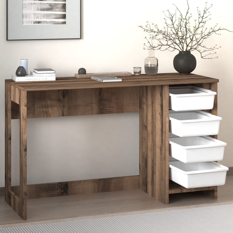 Branik Skrivebord 120x73x45 cm - White og Antique Walnut - Møbler - Bord - Kontorbord - Skrivebord