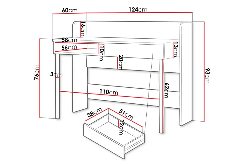 Buhan Skrivebord 60x124 cm - Beige / Brun - Møbler - Bord - Kontorbord - Skrivebord