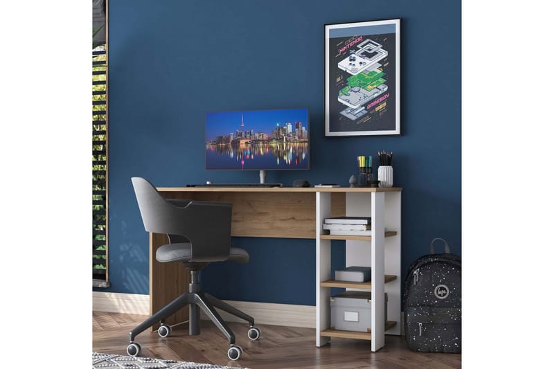 Caeton Skrivebord 45x120 cm - Rødfarget tre/Hvit - Møbler - Bord - Kontorbord - Skrivebord