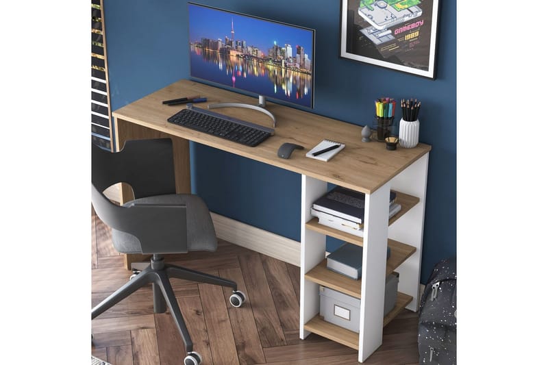 Caeton Skrivebord 45x120 cm - Rødfarget tre/Hvit - Møbler - Bord - Kontorbord - Skrivebord