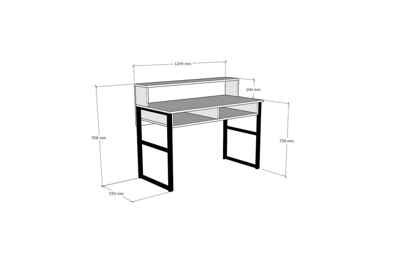 Dengeze Skrivebord 120 cm med Oppbevaring Hyller - Hvit/Svart - Skrivebord