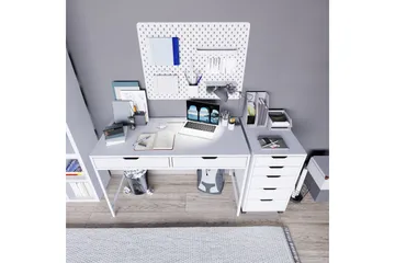 Durusu Skrivebord 120 cm med Skuffer og Hjul i Malt Tre - Hvit - Møbler - Bord - Kontorbord - Skrivebord