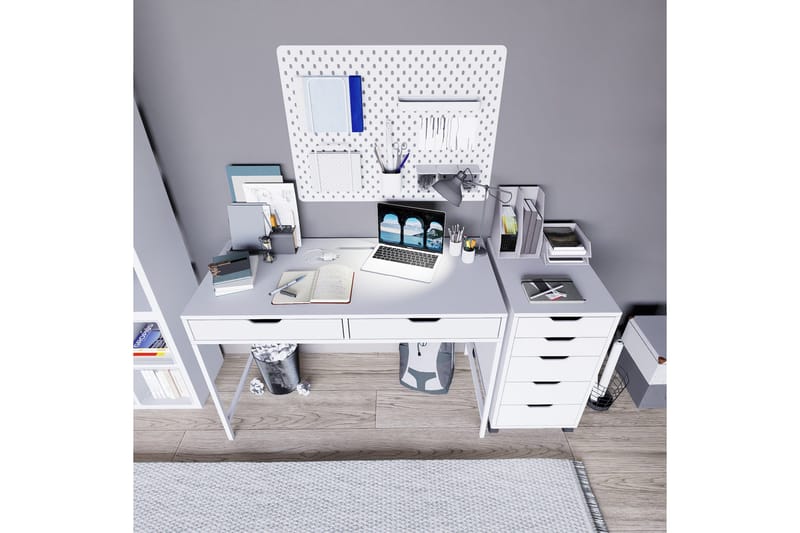 Durusu Skrivebord 120 cm med Skuffer og Hjul i Malt Tre - Hvit - Møbler - Bord - Kontorbord - Skrivebord