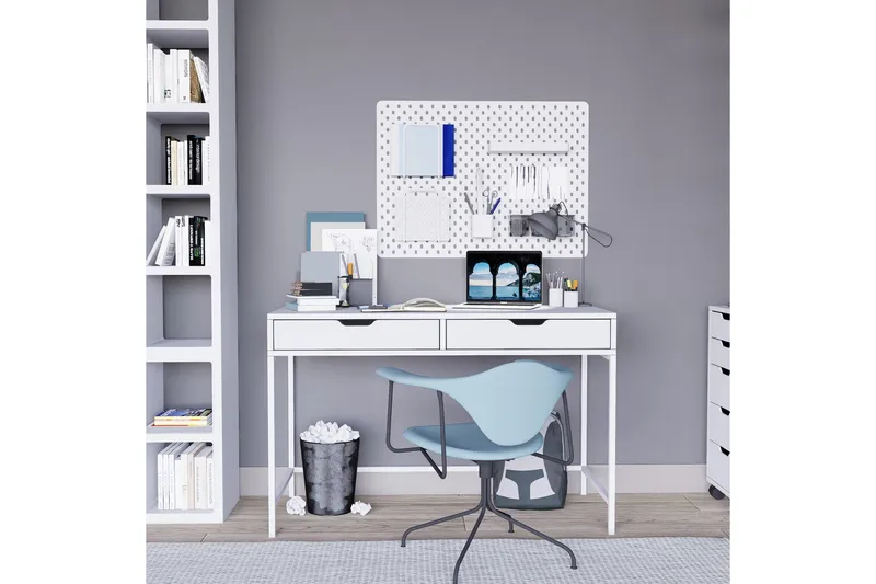Durusu Skrivebord 55x120 cm med Skuffer i Tre med Metallstativ - Hvit - Møbler - Bord - Kontorbord - Skrivebord