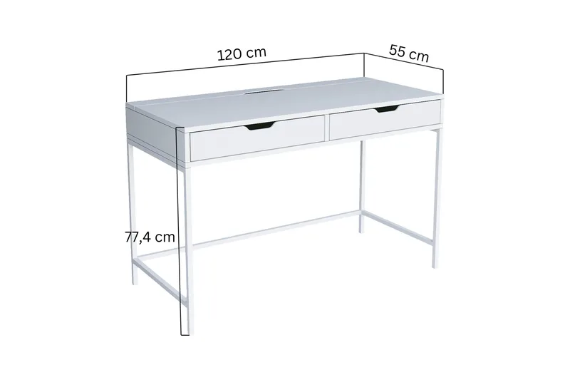 Durusu Skrivebord 55x120 cm med Skuffer i Tre med Metallstativ - Hvit - Møbler - Bord - Kontorbord - Skrivebord