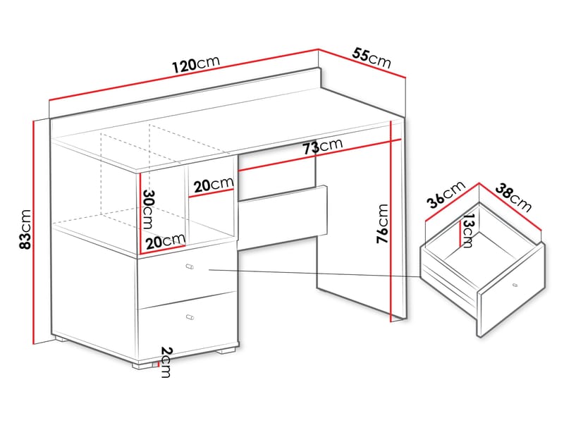 Edson Skrivebord 120 cm med Oppbevaring og Skuffer i Malt Tre - Hvit - Møbler - Bord - Kontorbord - Skrivebord