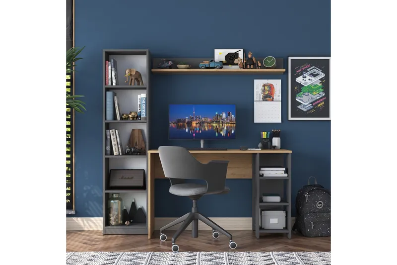 Eireann Skrivebord 45x160 cm - Valnøtt/Antrasitt - Møbler - Bord - Kontorbord - Skrivebord