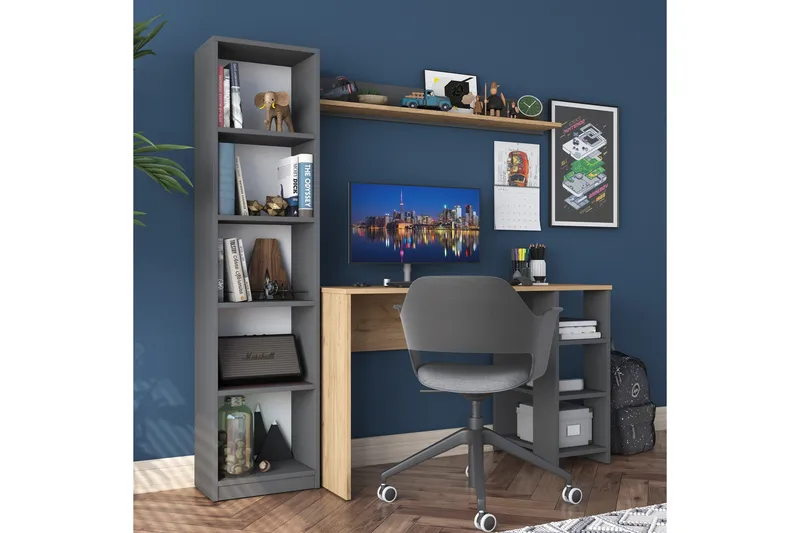 Eireann Skrivebord 45x160 cm - Valnøtt/Antrasitt - Møbler - Bord - Kontorbord - Skrivebord