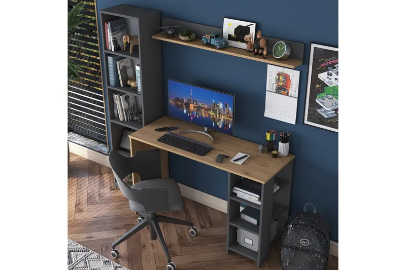 Eireann Skrivebord 45x160 cm - Valnøtt/Antrasitt - Møbler - Bord - Kontorbord - Skrivebord