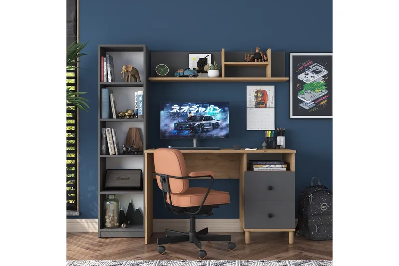 Eireann Skrivebord 50x120 cm - Valnøtt/Antrasitt - Møbler - Bord - Kontorbord - Skrivebord