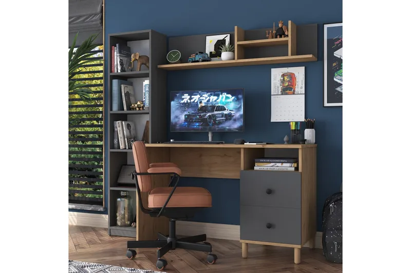 Eireann Skrivebord 50x120 cm - Valnøtt/Antrasitt - Møbler - Bord - Kontorbord - Skrivebord