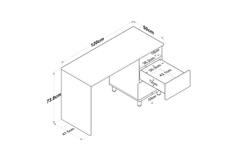Eireann Skrivebord 50x120 cm - Valnøtt/Hvit - Møbler - Bord - Kontorbord - Skrivebord