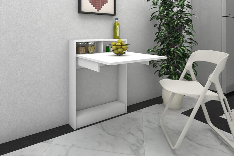 Elegancia Veggskrivebord 70cm med Oppbevaringshylle Sammenle - Hvit - Skrivebord