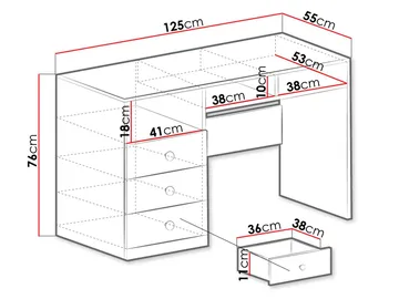 Elvaren Skrivebord 125 cm med Oppbevaring og Skuffer i Tre - Svart|Hvit - Møbler - Bord - Kontorbord - Skrivebord