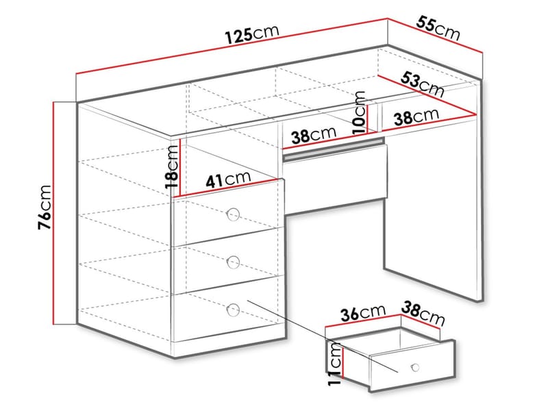 Elvaren Skrivebord 125 cm med Oppbevaring og Skuffer i Tre - Svart|Hvit - Møbler - Bord - Kontorbord - Skrivebord