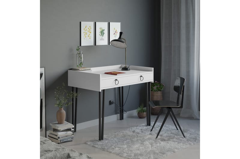 Fasttorp Skrivebord 100 cm med Oppbevaringsskuff - Hvit/Svart - Skrivebord