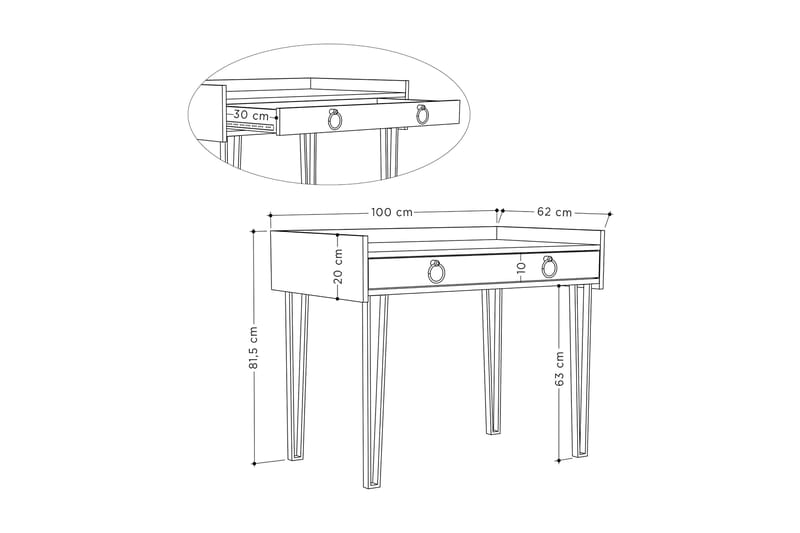 Fasttorp Skrivebord 100 cm med Oppbevaringsskuff - Hvit/Svart - Skrivebord