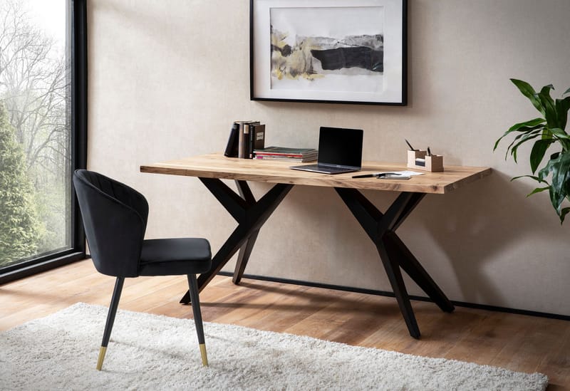 Fenaro skrivebord 180x90 cm industriell stil - Lys gyllenbrun og matt svart - Møbler - Bord - Kontorbord - Skrivebord
