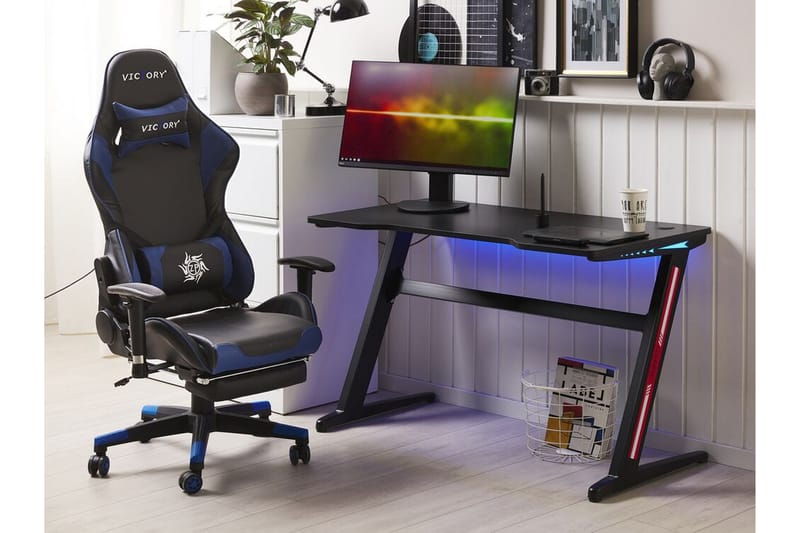 Darfur Spillebord 120 cm med LED-belysning - Svart - Gamingbord