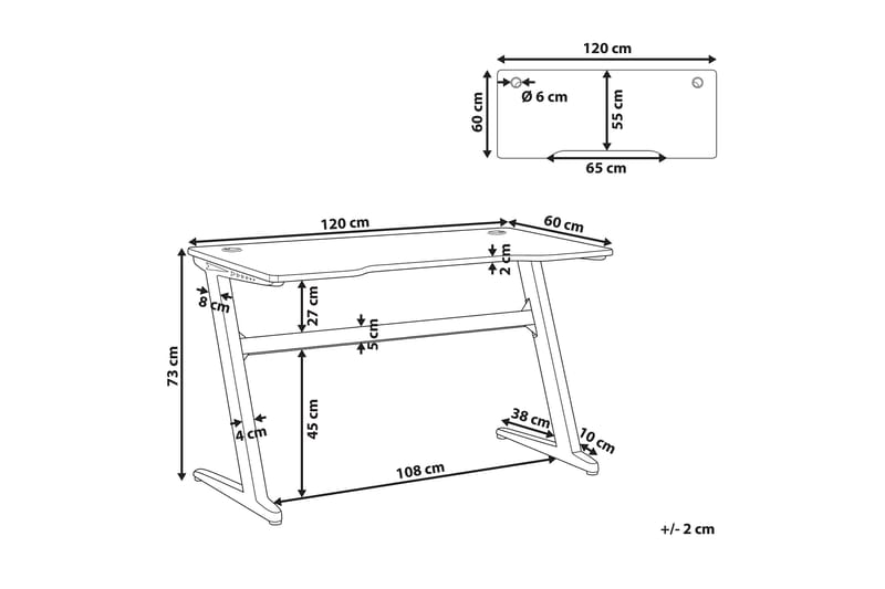 Darfur Spillebord 120 cm med LED-belysning - Svart - Gamingbord