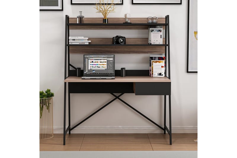 Garavelo Skrivebord 25x124 cm - Valnøtt/Svart - Møbler - Bord - Kontorbord - Skrivebord