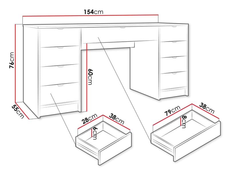 Gudelia Skrivebord 154 cm - brun - Møbler - Bord - Kontorbord - Skrivebord