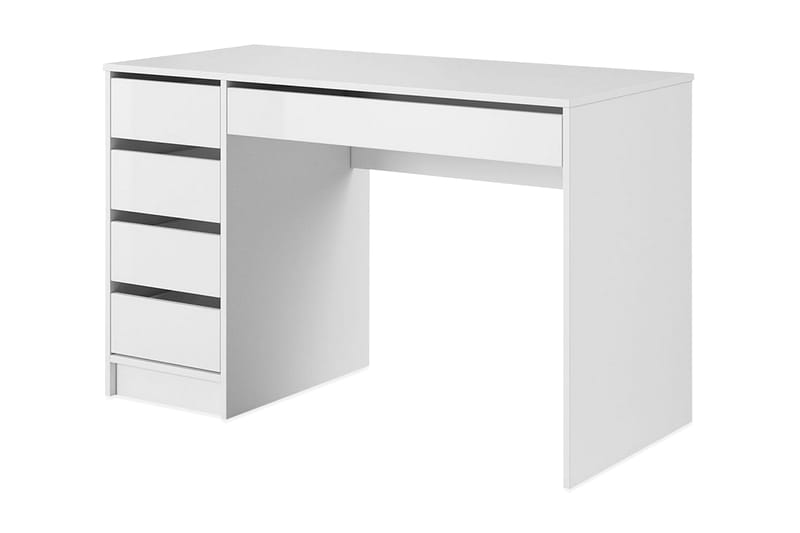 Harland Skrivebord 120 cm med Oppbevaring 5 Skuffer - Hvit/Hvit Høyglans - Skrivebord
