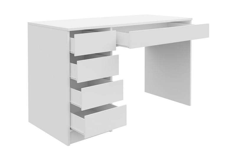 Harland Skrivebord 120 cm med Oppbevaring 5 Skuffer - Hvit/Hvit Høyglans - Skrivebord