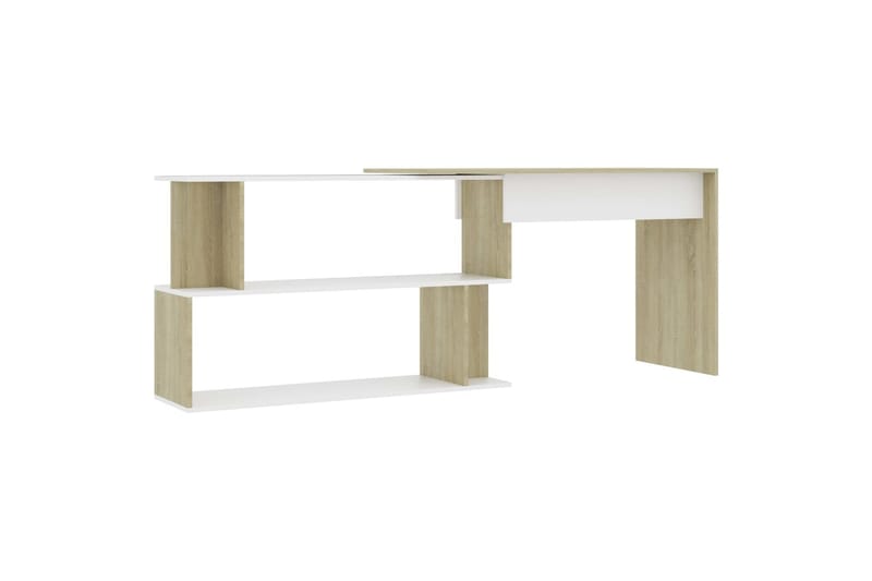 Hjørneskrivebord hvit og sonoma eik 200x50x76 cm sponplate - Beige - Skrivebord
