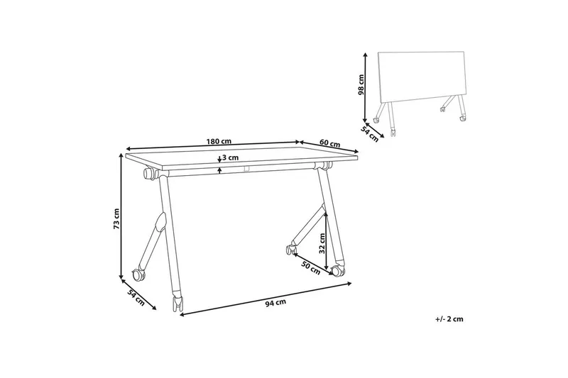 Hopfällbart skrivbord Beliani Bendi Ljus trä/svart, 120x60x75 cm White||Black 180x60x75 cm - Møbler - Bord - Kontorbord - Skrivebord