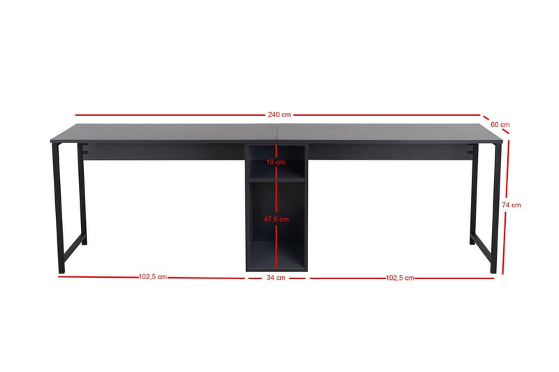 Hu Skrivebord 60x240 cm - Antrasitt/Svart - Møbler - Bord - Kontorbord - Skrivebord