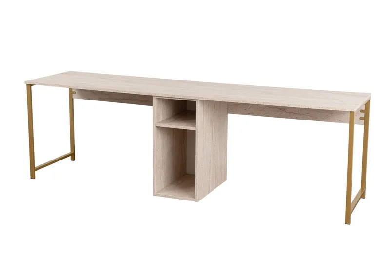 Hu Skrivebord 60x240 cm - Beige/Gull - Møbler - Bord - Kontorbord - Skrivebord