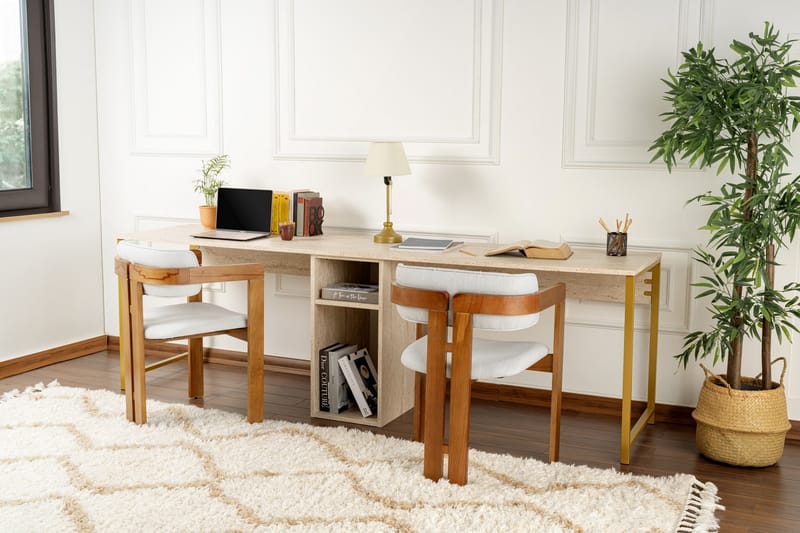 Hu Skrivebord 60x240 cm - Beige/Gull - Møbler - Bord - Kontorbord - Skrivebord