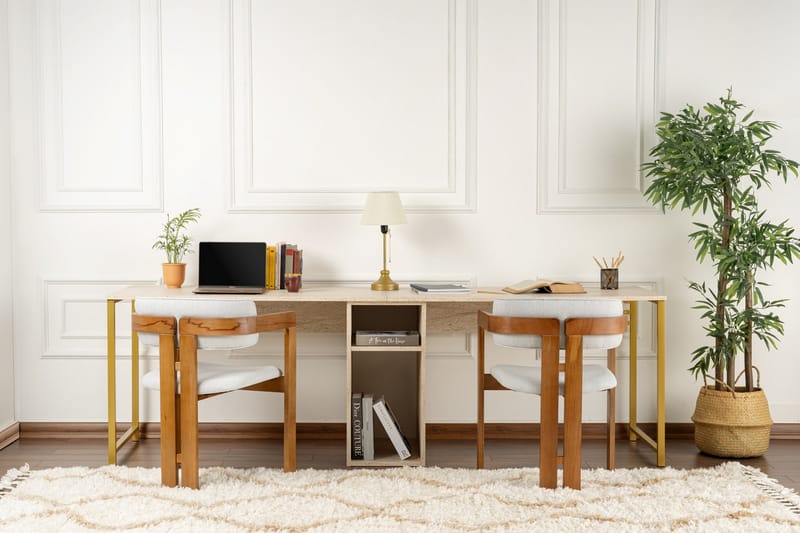 Hu Skrivebord 60x240 cm - Beige/Gull - Møbler - Bord - Kontorbord - Skrivebord