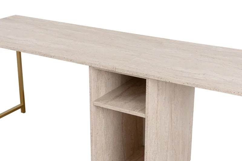 Hu Skrivebord 60x240 cm - Beige/Gull - Møbler - Bord - Kontorbord - Skrivebord